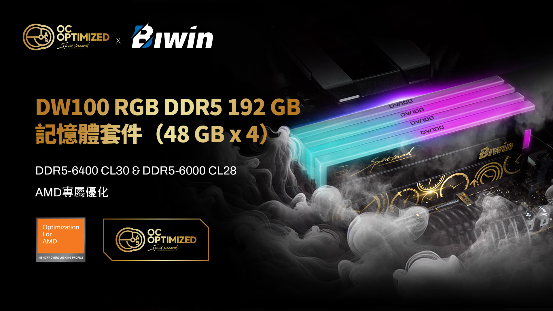 【48GB×4】192GBBiwin DW100 DDR5 管理番号4 Biwin OC Lab Gold Edition DW100 192 GB RAM Kit (48 GB x 4)